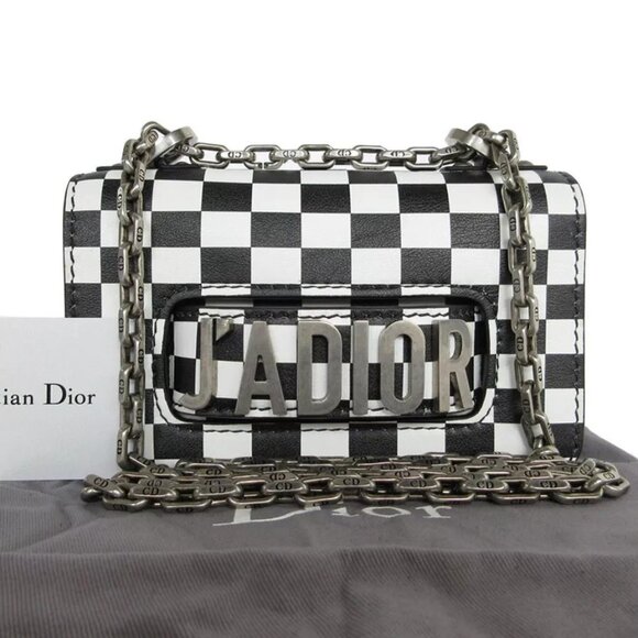 Auth Christian Dior Shoulder Bag Black x white leather - Picture 1 of 12